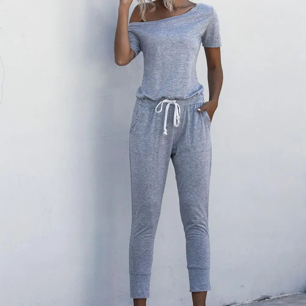 Romper Casual Ladies Jumpsuit Cropped Trousers Breathable  Casual Women Solid Color Casual Romper