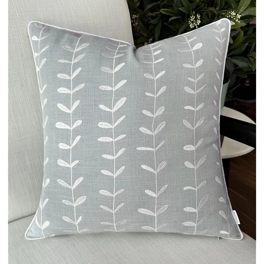 

Embroidered Lolli Cushion Cover - 20X20 Hes Square - 100% Cotton Robins Egg Throw Pillow Case - Subtle Textured Pattern -