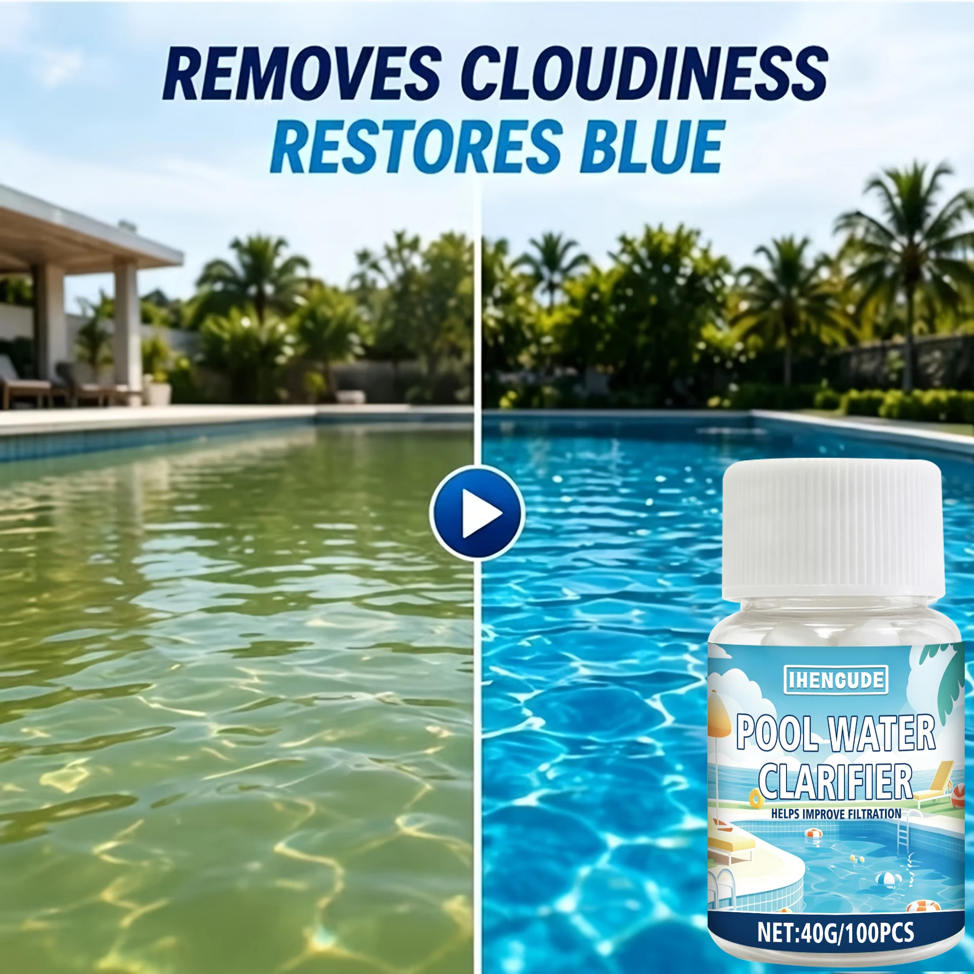 Water Purification Tablets |   Water Purifier Suitable for Swimming Pools, Spa Pools, Hot Tubs, Fountains, and Water Features, Effectively Reduces Water Turbidity, Fine Particles, and Cloudiness, and Restores Water Clarity.