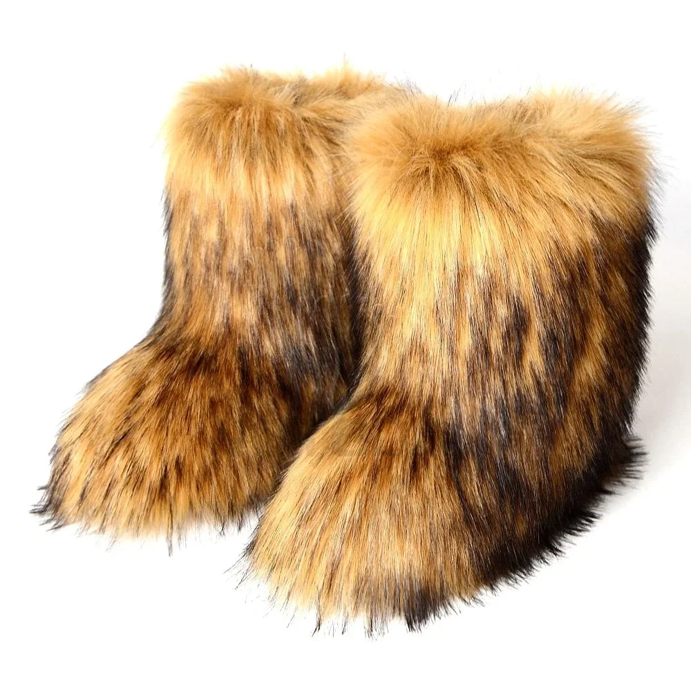 Botas de invierno para mujer, peludas y cálidas, calzado cálido y acogedor, moda de punto para damas, tendencia otoño 2024