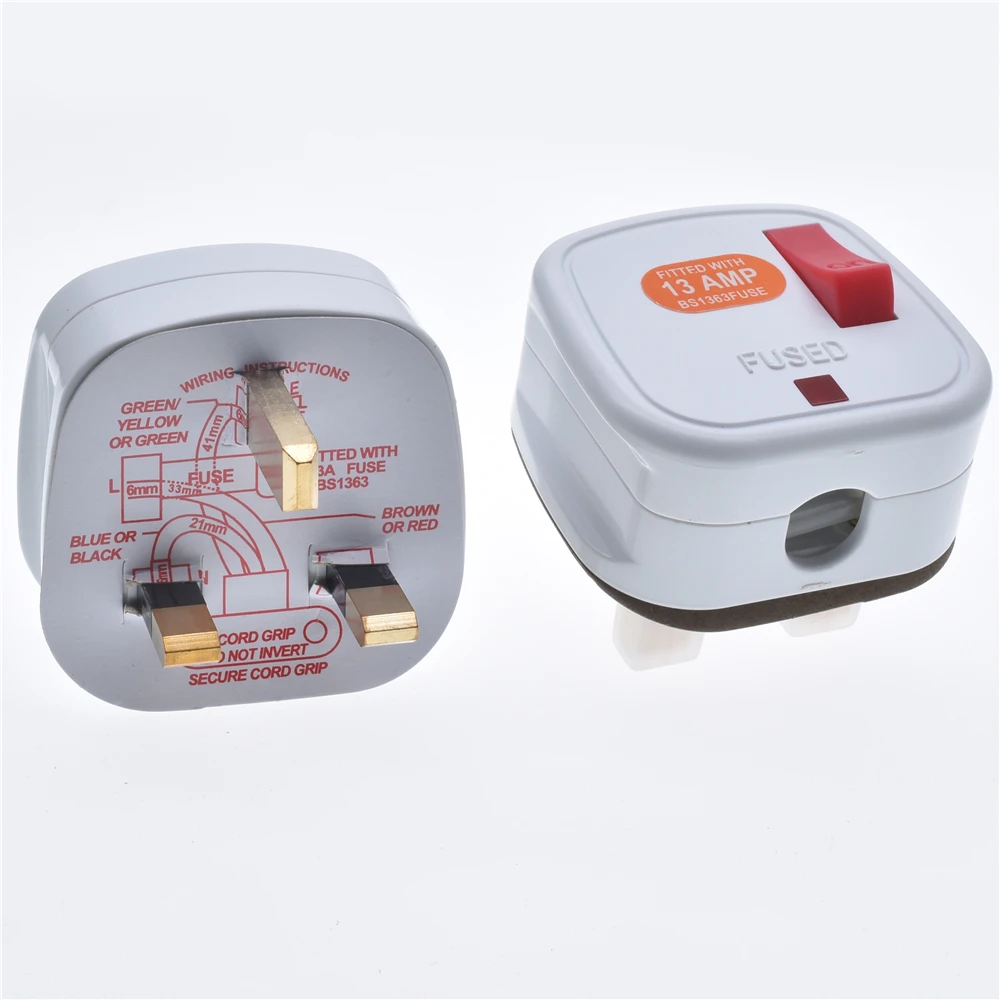 UK 13A Electrical Power Wiring Male Fused Plug Socket Independent Switch Detachable Extension Cord Connector Adapter Rewireable
