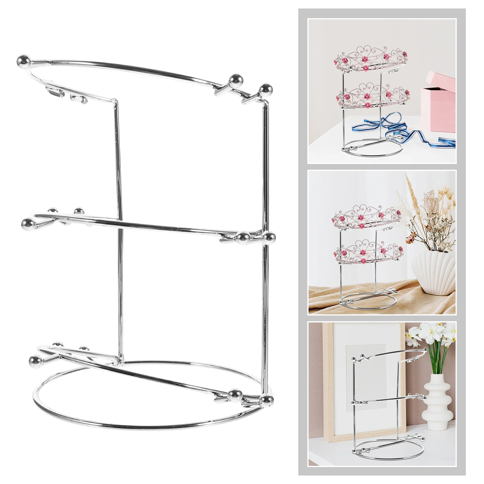 

Triple Tier Gold Plated Bridal Tiara Headband Crown Display Stand Bride Storage Holder Show Rack Girl Metal for Home Brackets