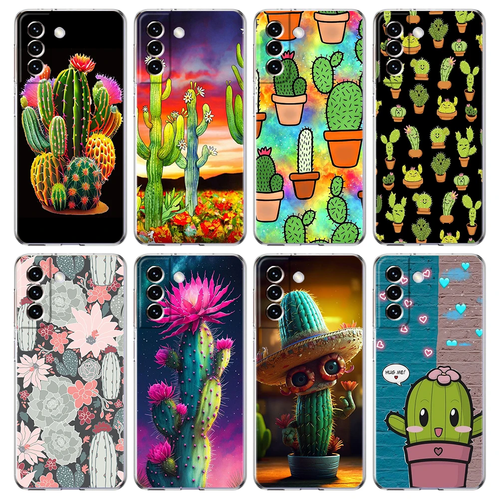 Plant Cactus Phone Case for Samsung Galaxy S23 S20 FE S22 S21 Ultra M21 M22 M32 S10 S10E S9 S8 Plus 5G Transparent Shell Capas