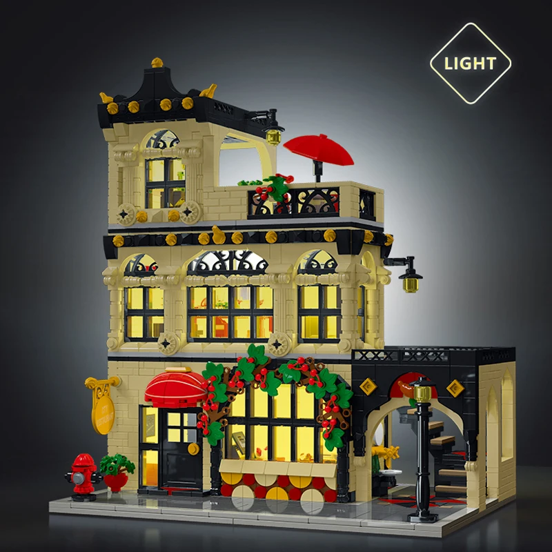 Creative Expert City Street View MOC XMORK 20114 City Restaurant Block Module Model 1489pcs Building Blocks Brick Puzzle Toys