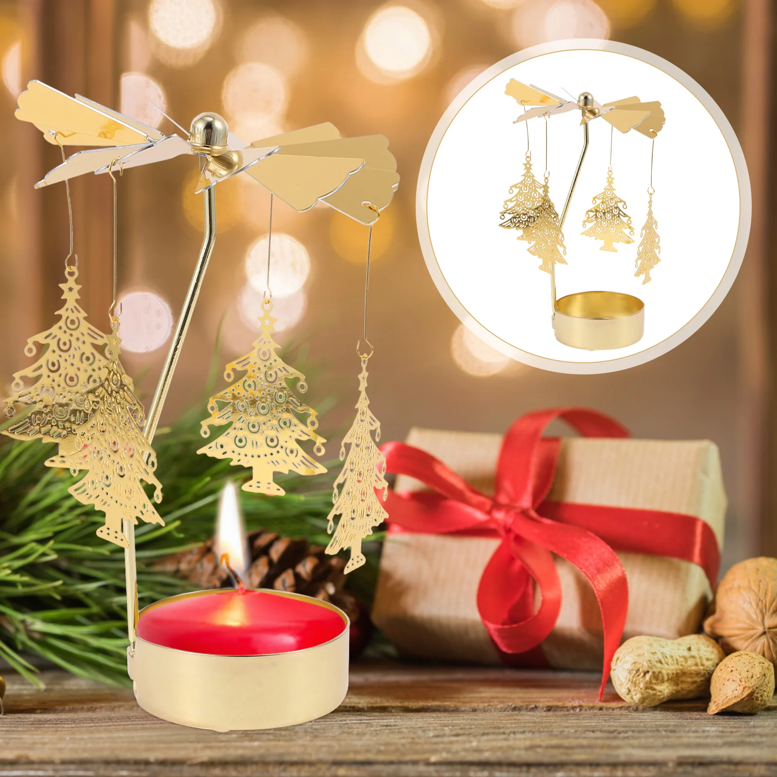 

1Pcs Tabletop Candlestick Rotating Iron Holder Decorative Candleholder for Christmas Party Romantic Display Rack