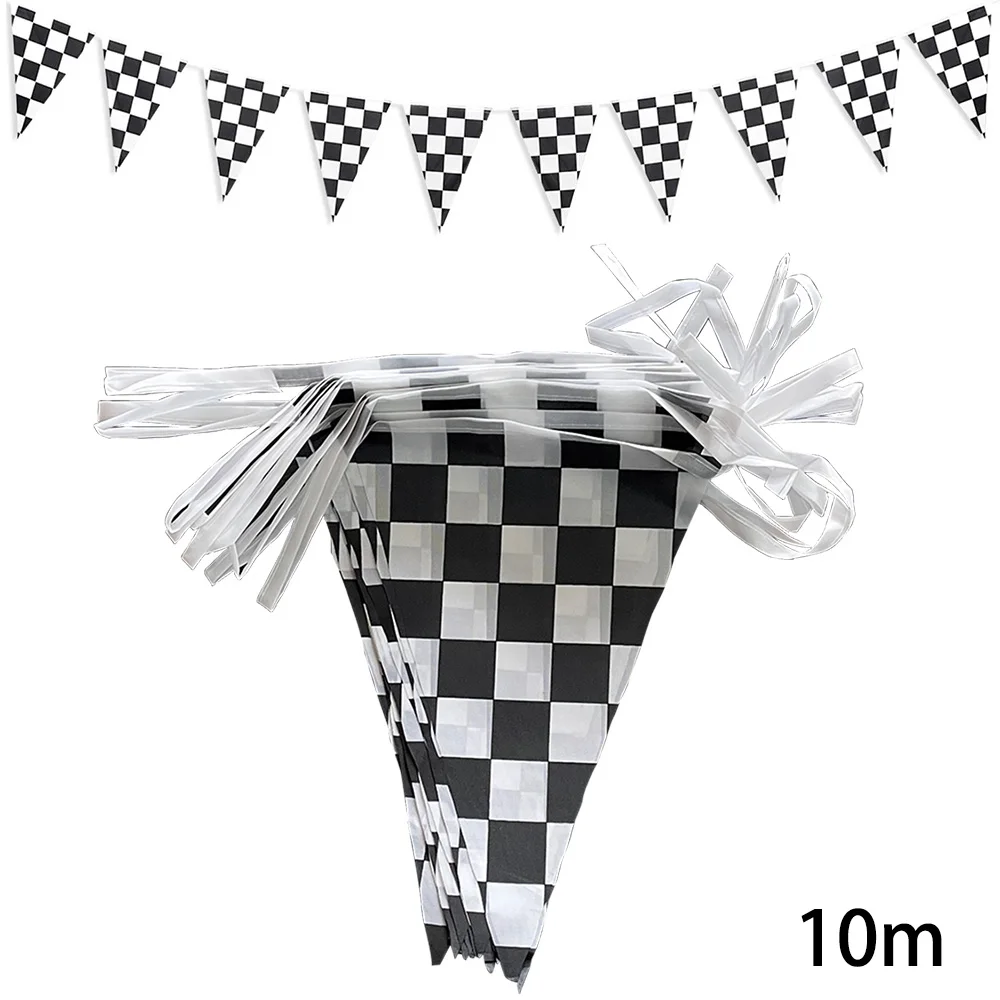 10m long Race Car Birthday Banner decoración grande bandera a cuadros en blanco y negro dos Fast Theme Party Supplies Boy Birthday