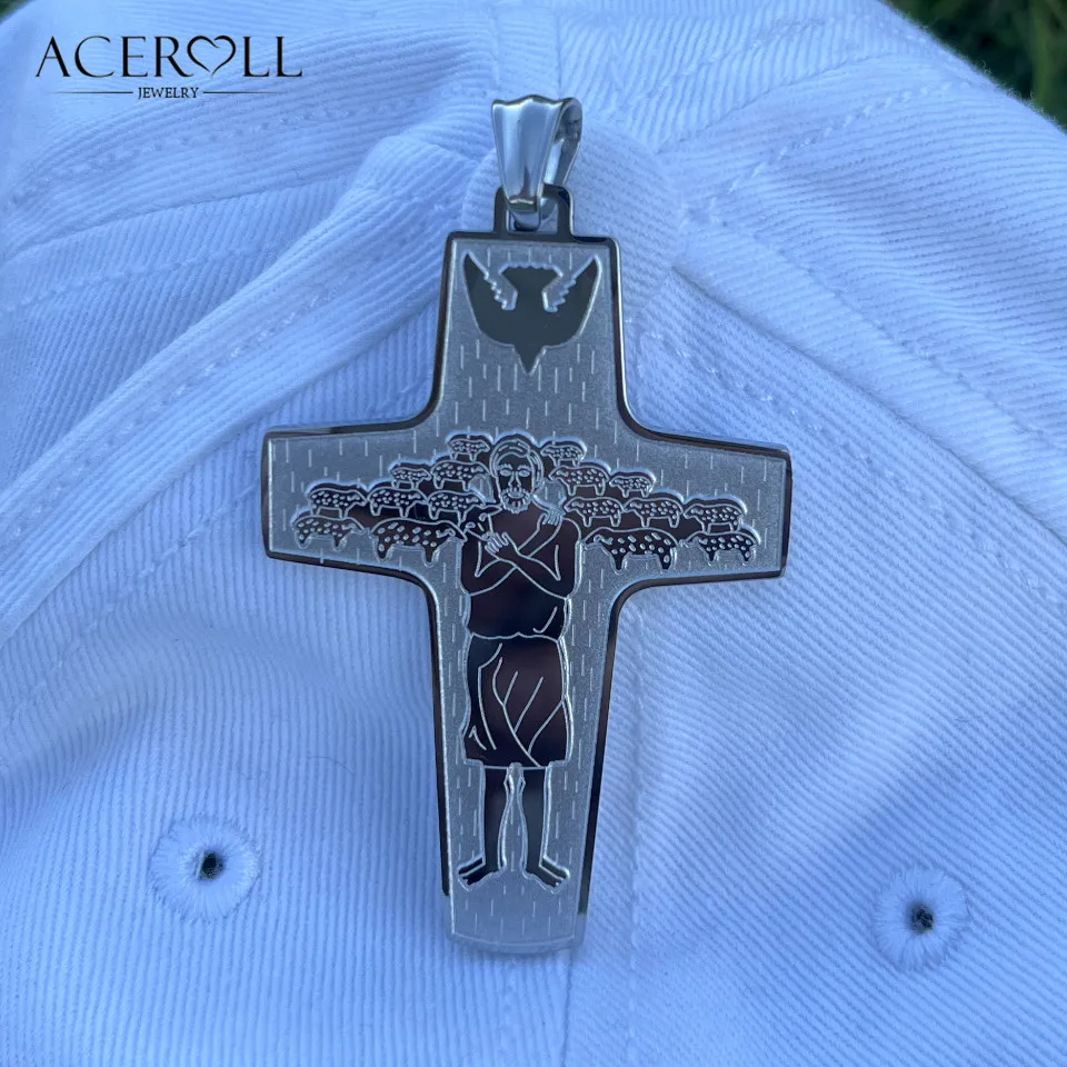 ACEROLL Catholic stainless steel pendant of the Shepherds\' Cross, the Pope\'s Cross