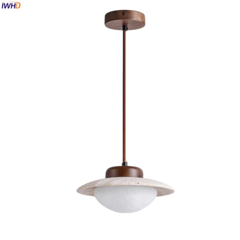 

IWHD Japan Wabi Sabi LED Pendant Lights Fixture Bedroom Dining Room Table Light Yellow Travertine Vintage Hanging Lamp Lamparas