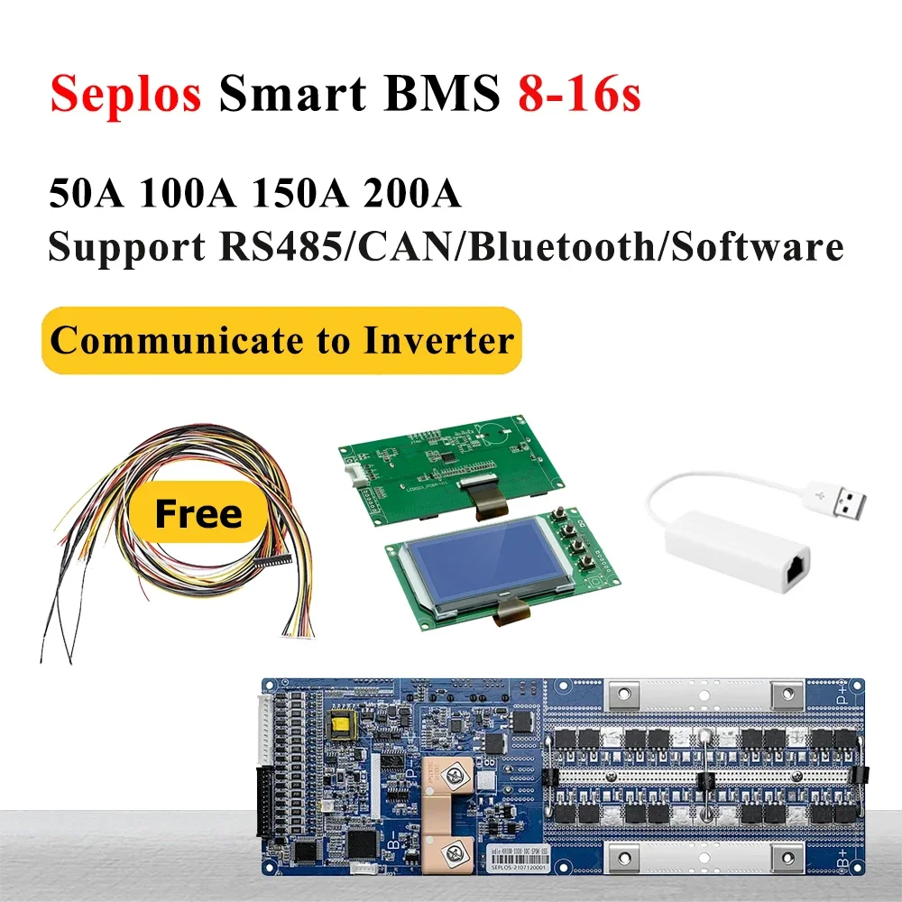 Seplos 8S 13S 14S 15S 16S Smart BMS 50A 100A 150A 200A For LifePo4 24V 48V Liithium Battery Bms Protecttion Board BT Communicate