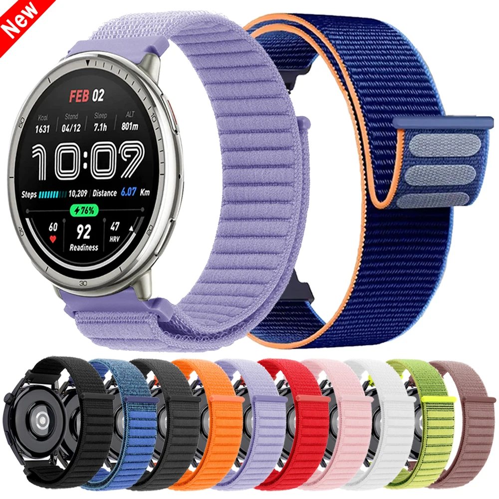 Bracelet à boucle en Nylon, 22mm 20mm, pour Amazfit Active 2 Bip 6 5 UNITÉ, bandes respirantes GTS 3 4/GTR mini 4 3 2e/BALANCE 2 Zepp Z