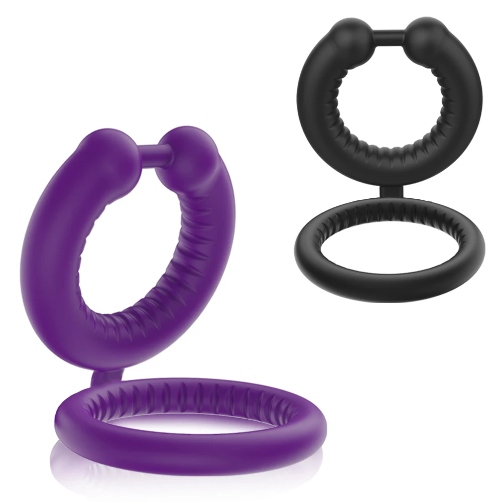 Men Penis Ring Ejaculation Delay Dual Ring Soft Sicilone Male Masturbator Sex Toy for Couples Cock Ring Penis Trainer