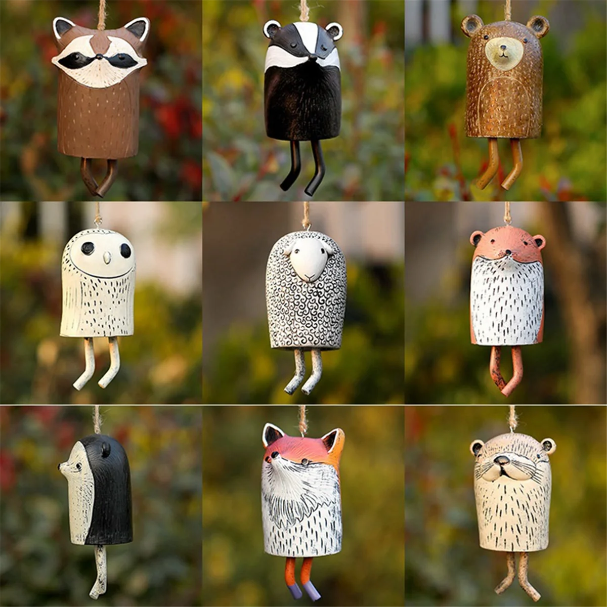 L74A Vintage windgong - Boho-stijl, geschikt voor buiten, tuin, terrasdecoratie. Schattige dieren Groundhog windgong,D