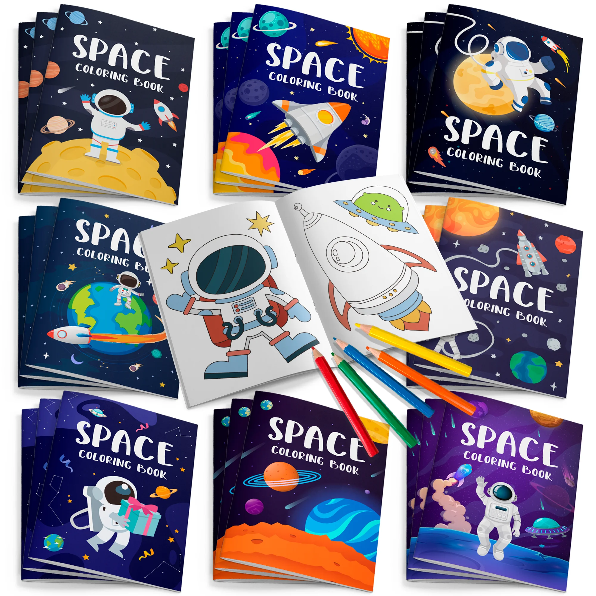 Space Coloring Books Bulk, 24 Pcs Outer Space Mini Coloring Books/Outer Space Coloring Book for Kids&12Pcs Color Pencils