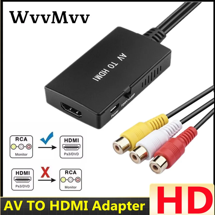 

AV to HDMI Converter RCA to HDMI Audio Vdieo Converter Adapter Support 720P/1080P NTSC/PAL Compatible with PS1 PS2 PS3 HD TV