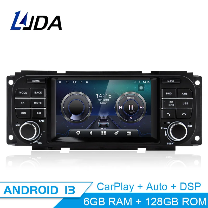 Ljda DSP Carplay Android 13 Car Radio Multimedia Player For Jeep Grand Cherokee Wrangler Sebring Dodge PT Cruiser RAM GPS Stereo