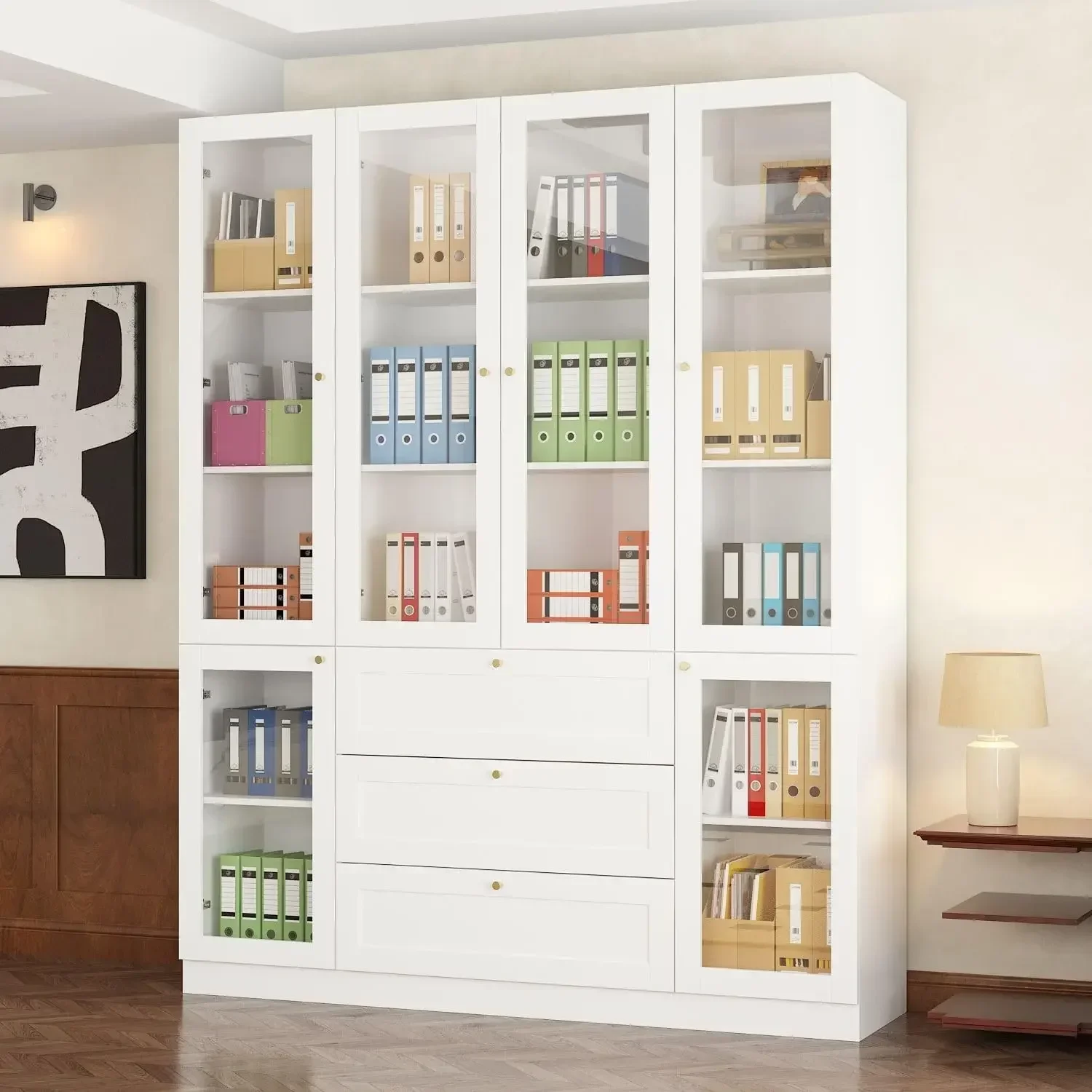 

Большой шкаф-витрина с акриловыми дверцами и полками, акриловый шкаф-витрина с 3 ящиками для предметов коллекционирования, белый