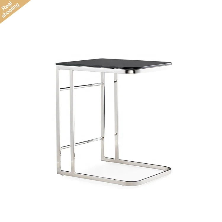 

High Quality Modern Stainless Steel Metal Frame Side Table Black Tempered Glass Coffee Table for Living Room