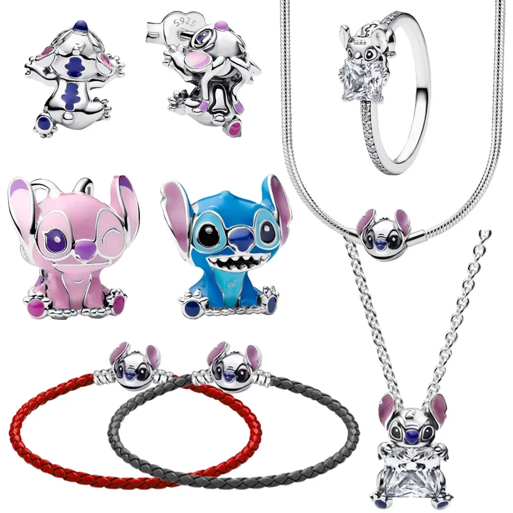 

2025 New 925 Silver Disney Lilo&Stitch Angel Charm Suitable for Original Women's Bracelet DIY Party Jewelry