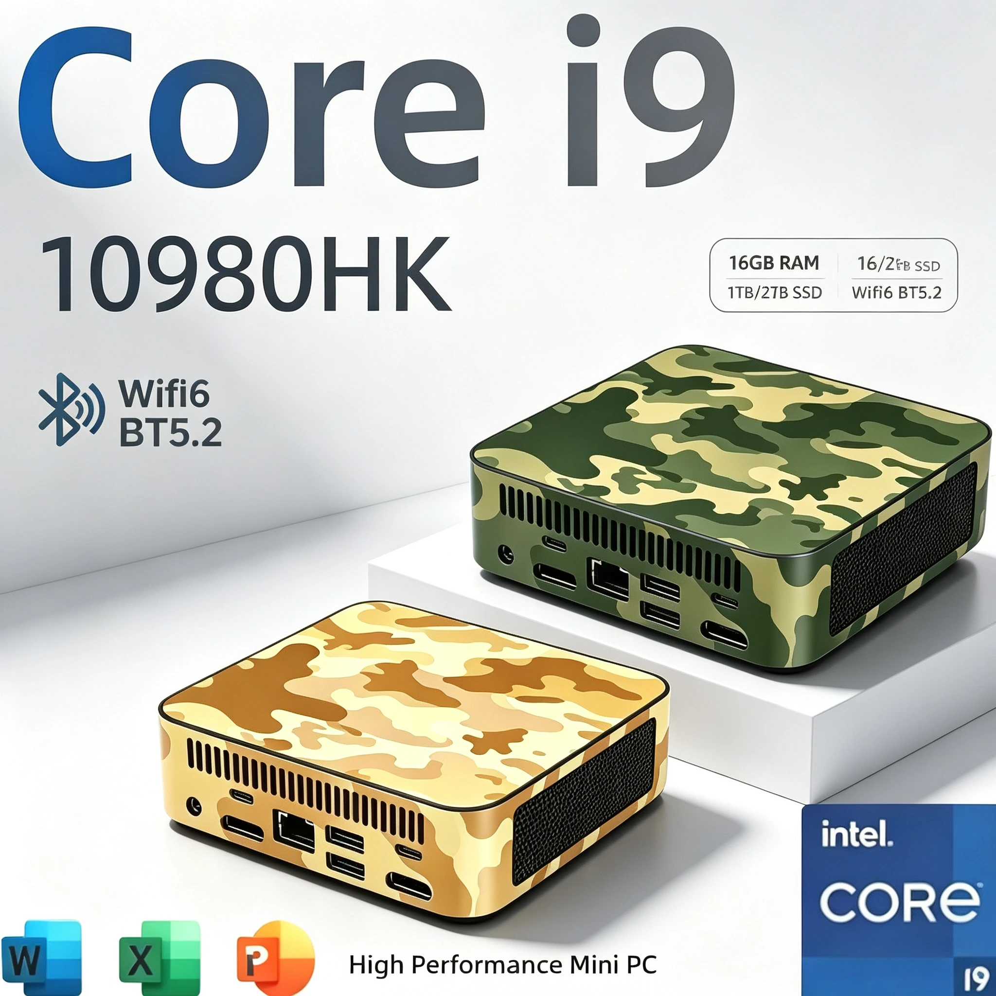 Intel i9-10980HK Mini Gaming PC, 16/32GB RAM, 1TB M.2 SSD, BT5.2, WiFi6, Portable for Office & Game PC