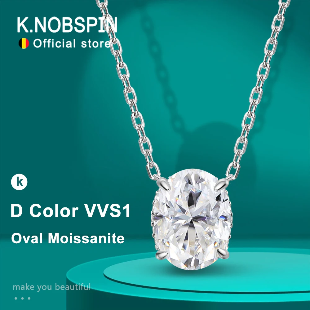 KNOBSPIN 1-4.5ct Oval Cut Moissanite Necklaces for Women Daily Jewelry Solid 925 Silver Chain Wrap Diamond Pendant Birthday Gift