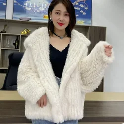 New Encryption Thickened Hand-woven Double-sided Hooded Women's 2024 Autumn and Winter Short Rabbit Fur Coat Knitted Fur Coat