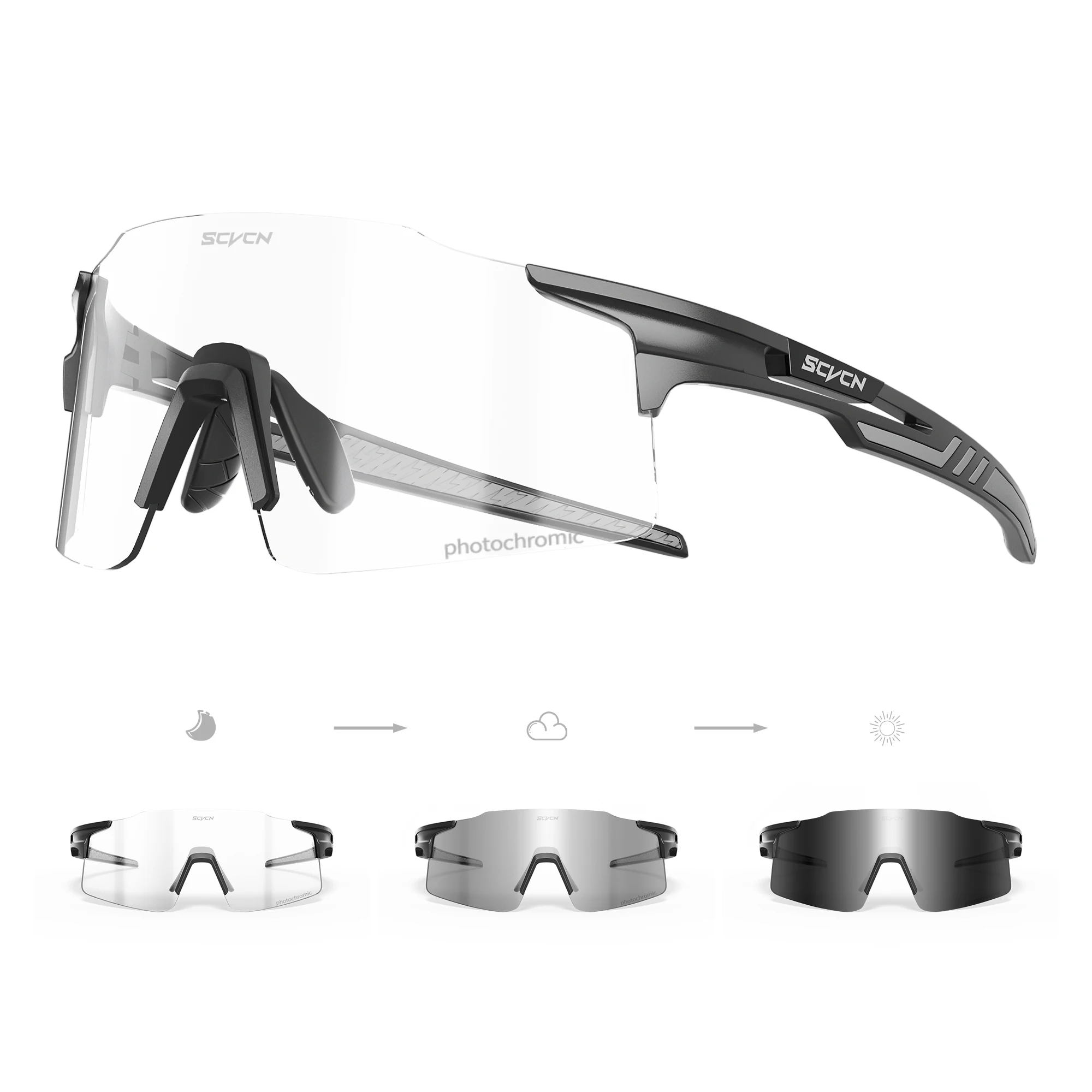 

SCVCN New Outdoor Photochromic Sunglasses Men Women MTB Road Bike Bicycle Cycling Glasses Sports Running UV400 Driving Goggles