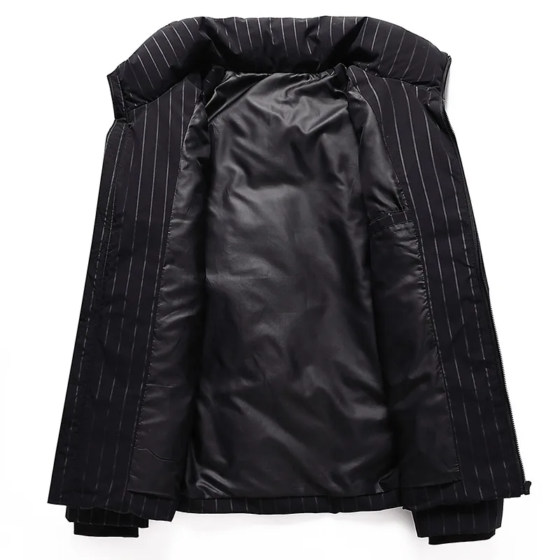 Winter Men Black Striped Thermal Puffer Jackets Thick Warm Puff Padded Basic Coats Male Smart Casual Business Quilted Outerwear