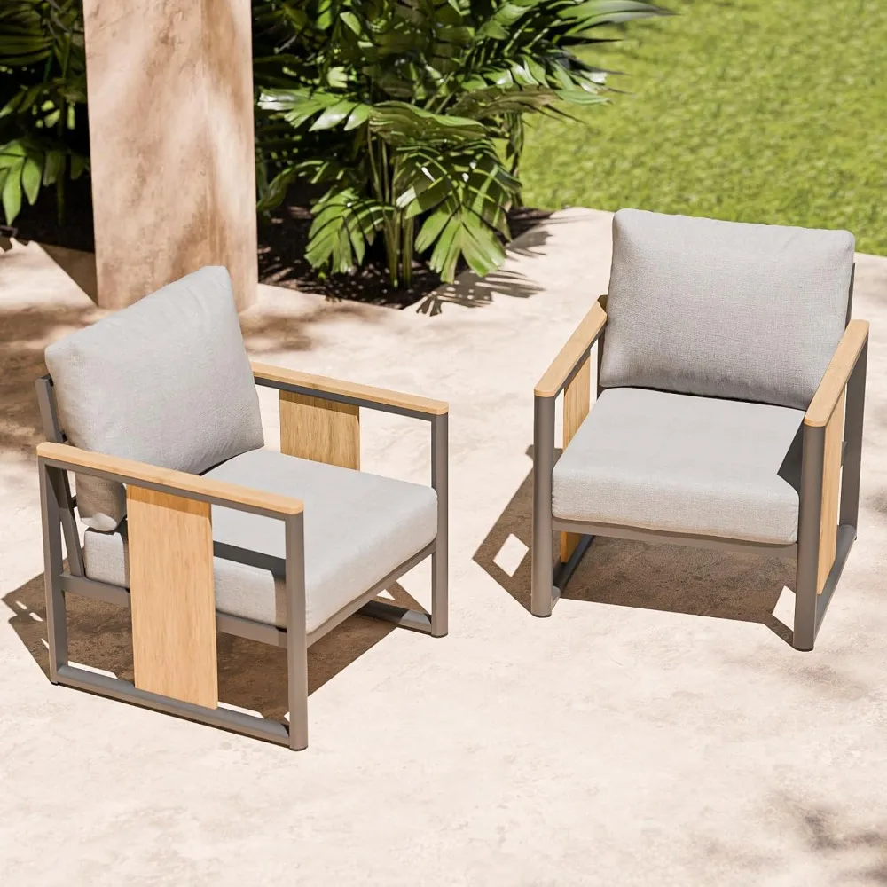 Outdoor Patio Furniture Set – 2 Pcs Armchair with Washable Thick Cushions,All-Weather Modern Metal, Customized