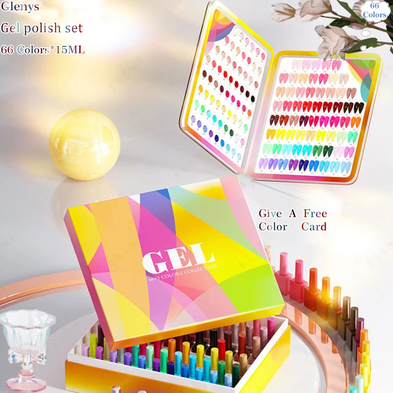 Glenys 66 color nail polish glue popular natural silk slip soaked gel color matching card nail shop special varnish set