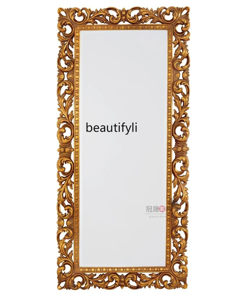 

European carved full-length mirror retro full body floor fitting mirror wall hanging bedroom wall hanging mirror