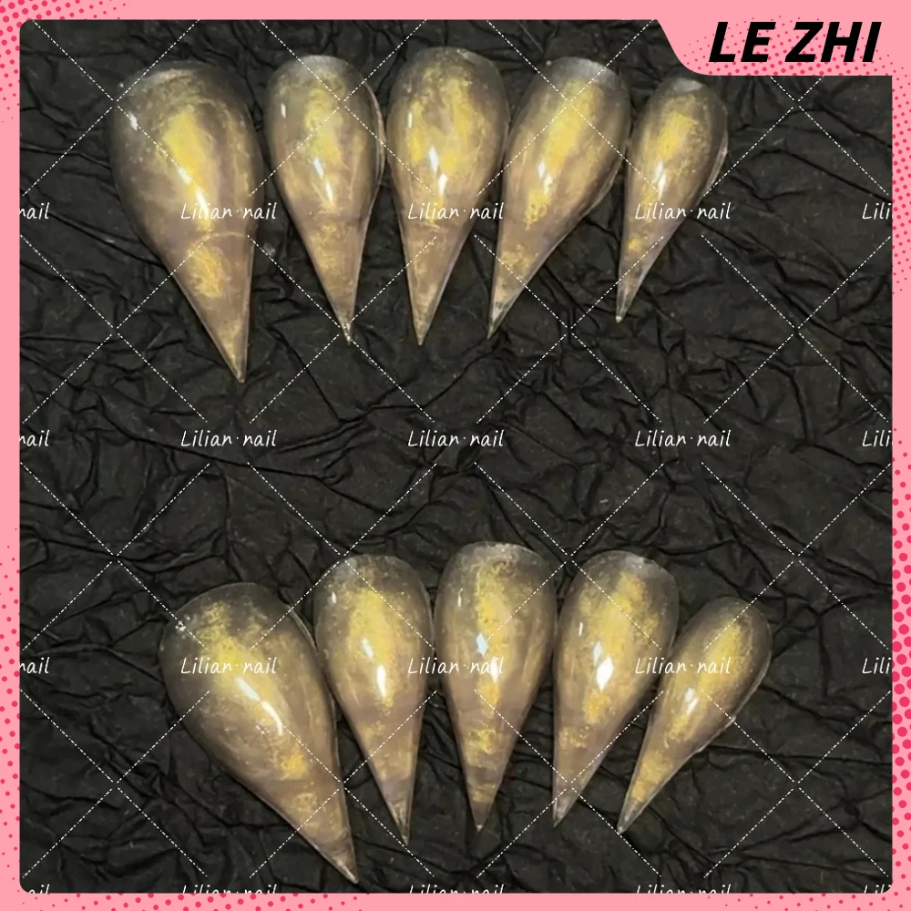 Spicy Girl Handmade Long Beast Claw Dragon Shaped Claw Full Cover Nails Colorful Flash Powder Gradients Reusable Press On Nails