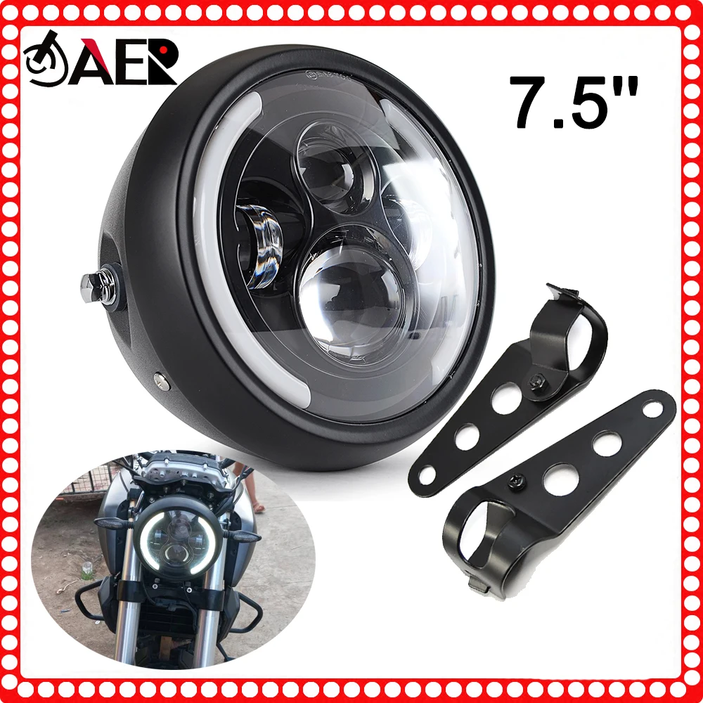

7.5'' LED Motorcycle Headlight Headlamp with 35-43mm Mounting Bracket Clamp for Yamaha Honda Kawasaki SUZUKI Cafer Racer