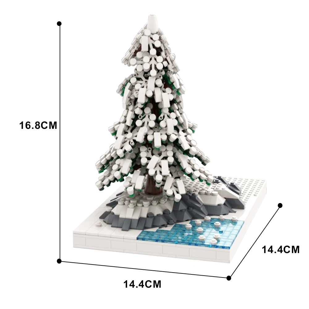 MOC Winter Fir Pine Tree WITH Base Building Blocks White Snow Plant DIY Bricks Model Adult Toys Decor City Street Forest Garden