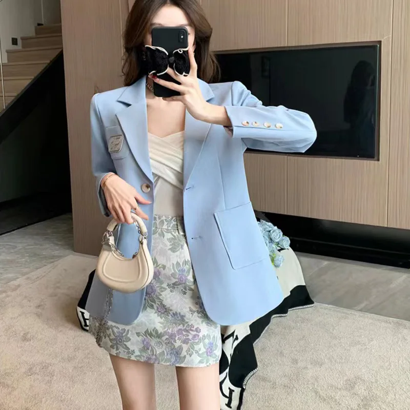 2024 Early Spring Korean Style Wear Light Luxury and High End Fashion Korean Drama Suit Coat Half Skirt Set Two Piece Set