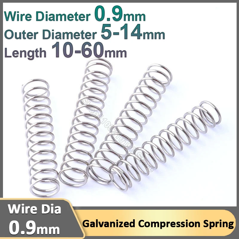 10Pcs 0.9mm Galvanized Compression Spring Cylidrical Return Compressed Spring Release Pressure Springs OD 5-14mm Length 10-60mm