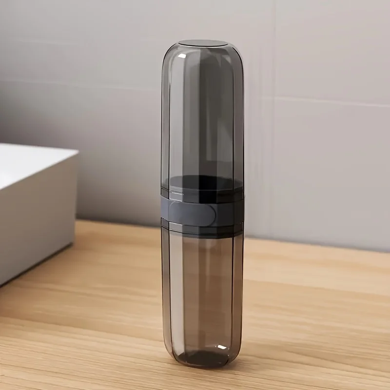 구강청결제 컵 및 투명 보관 케이스가 포함된 휴대용 칫솔 여행 키트 - 이동 중 구강 관리에 필수적이며 여행 필수품