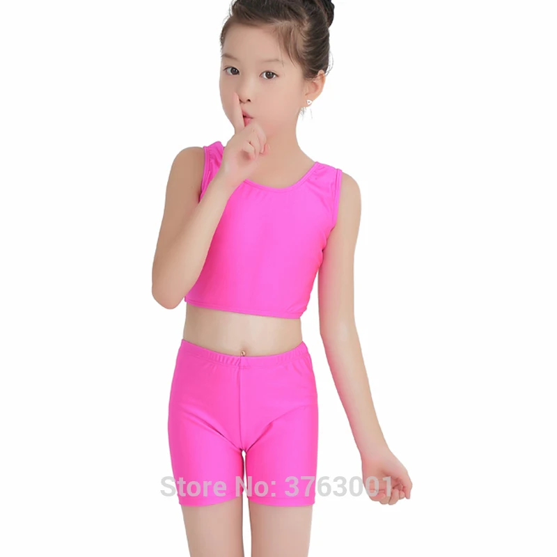 Kids Ballet Leotard Gym Wear Two-piece dance suit for girl Spandex Children's cheerleaders Vest high waist shorts two sets Tight