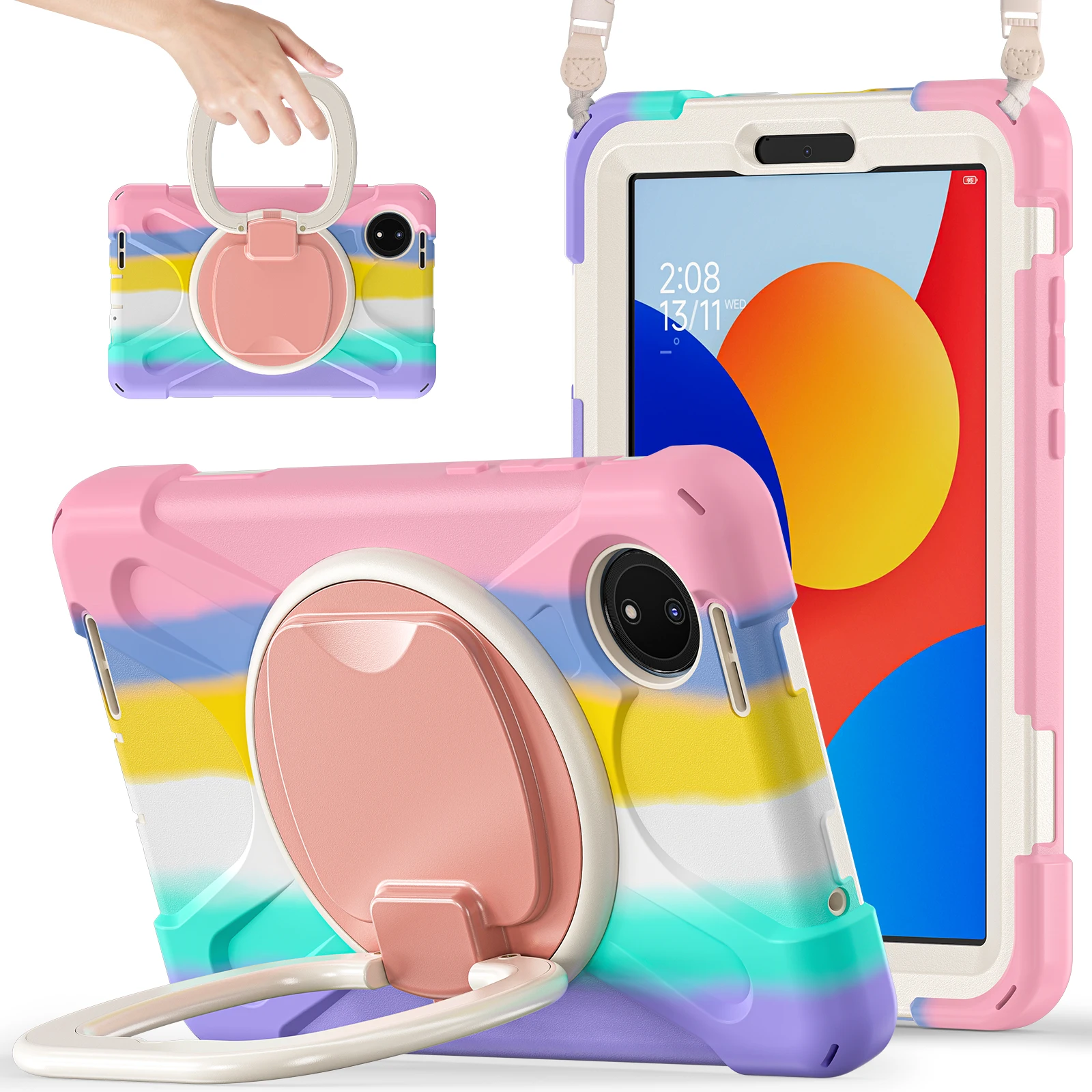 

Kids Stand Case For Xiaomi Redmi Pad SE 8.7 4G 2024 WiFi 8.7 inch 360 Rotating Heavy Duty Cover With Handle Grip Shoulder Strap