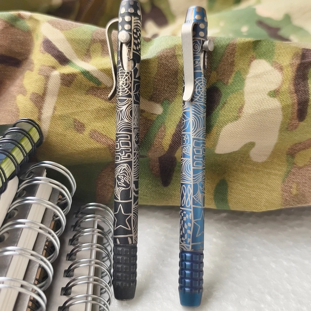 

Titanium Alloy Bizarre Facial Pattern Side Push Fish Hook Press Self-defense Tactical Pen Outdoor Portable EDC Tool