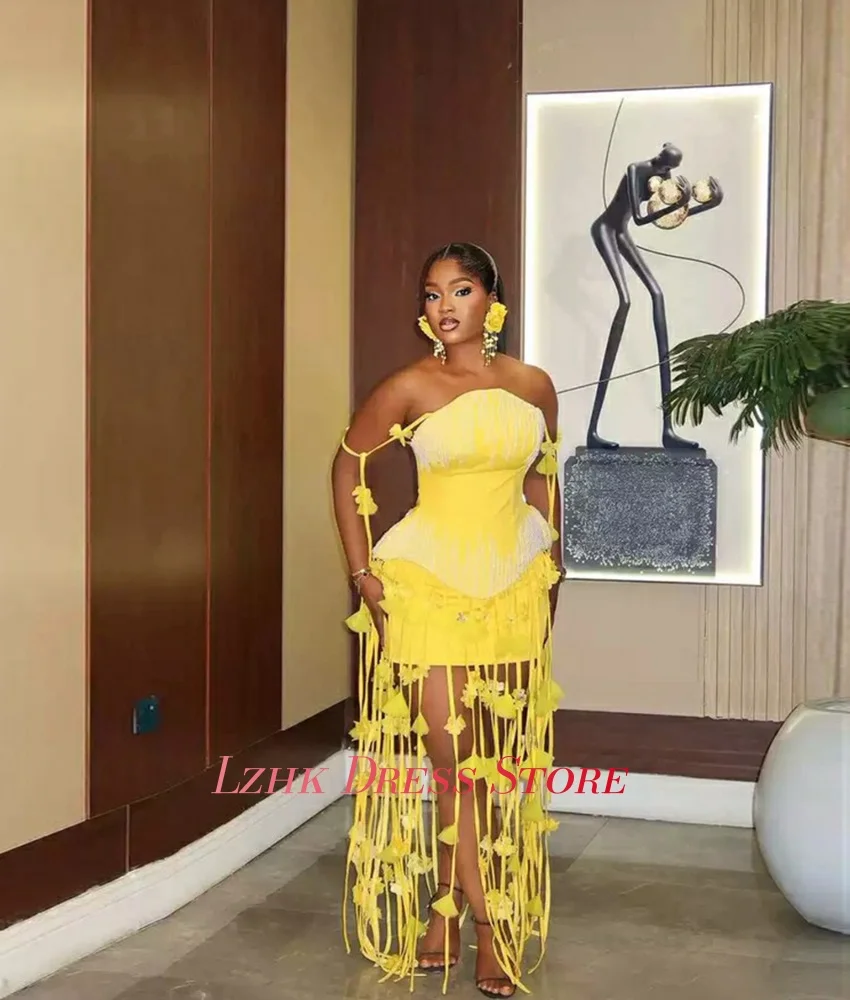 تخصيص مثير جيرسي مستقيم شرابة 3D الزهور الديكور مساء اللباس حساسة أكمام حمالة الطابق طول حزب العباءات