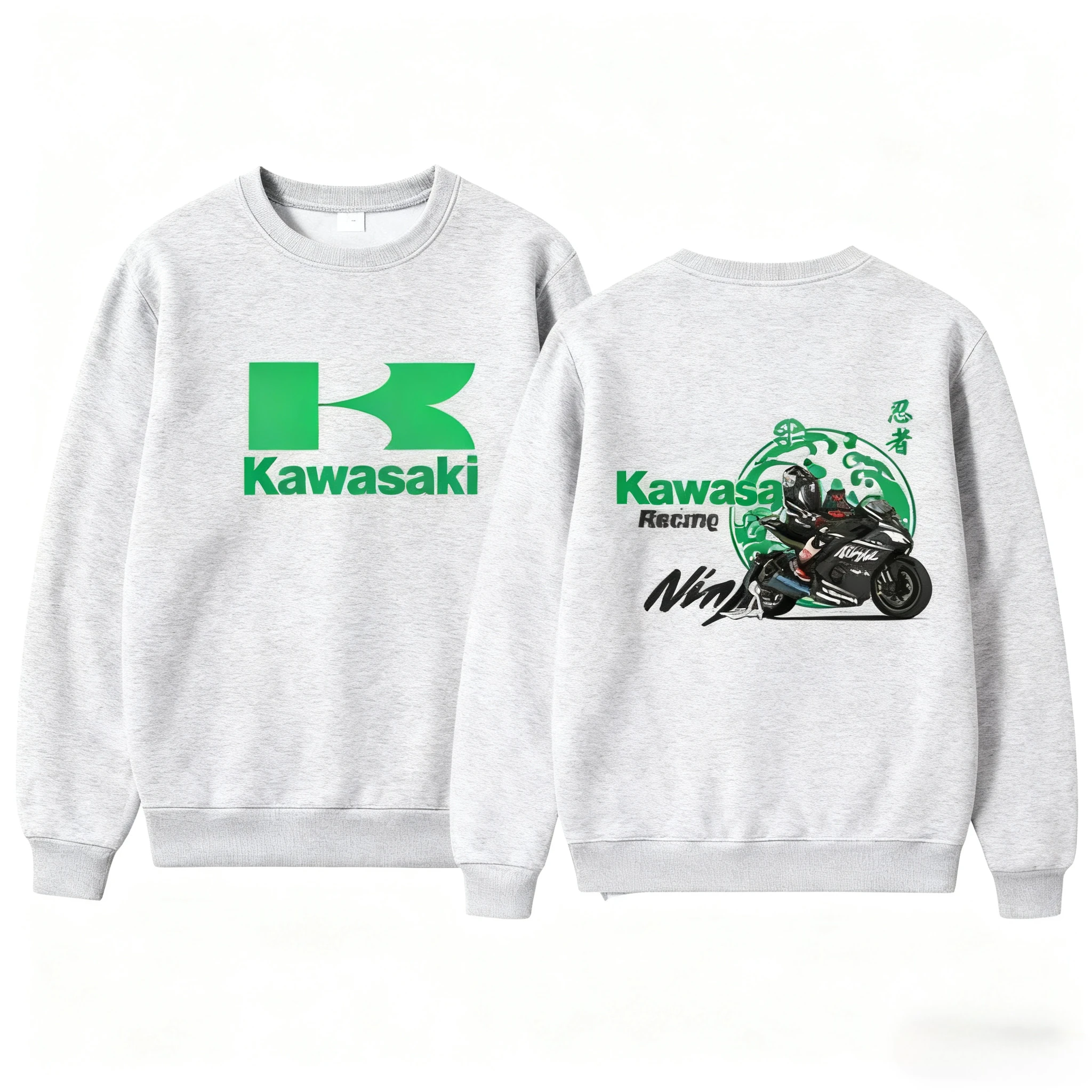 

New trendy Kawasaki heavy motorcycle logo printed round-neck sweatshirt for men and women in autumn/winter 2025