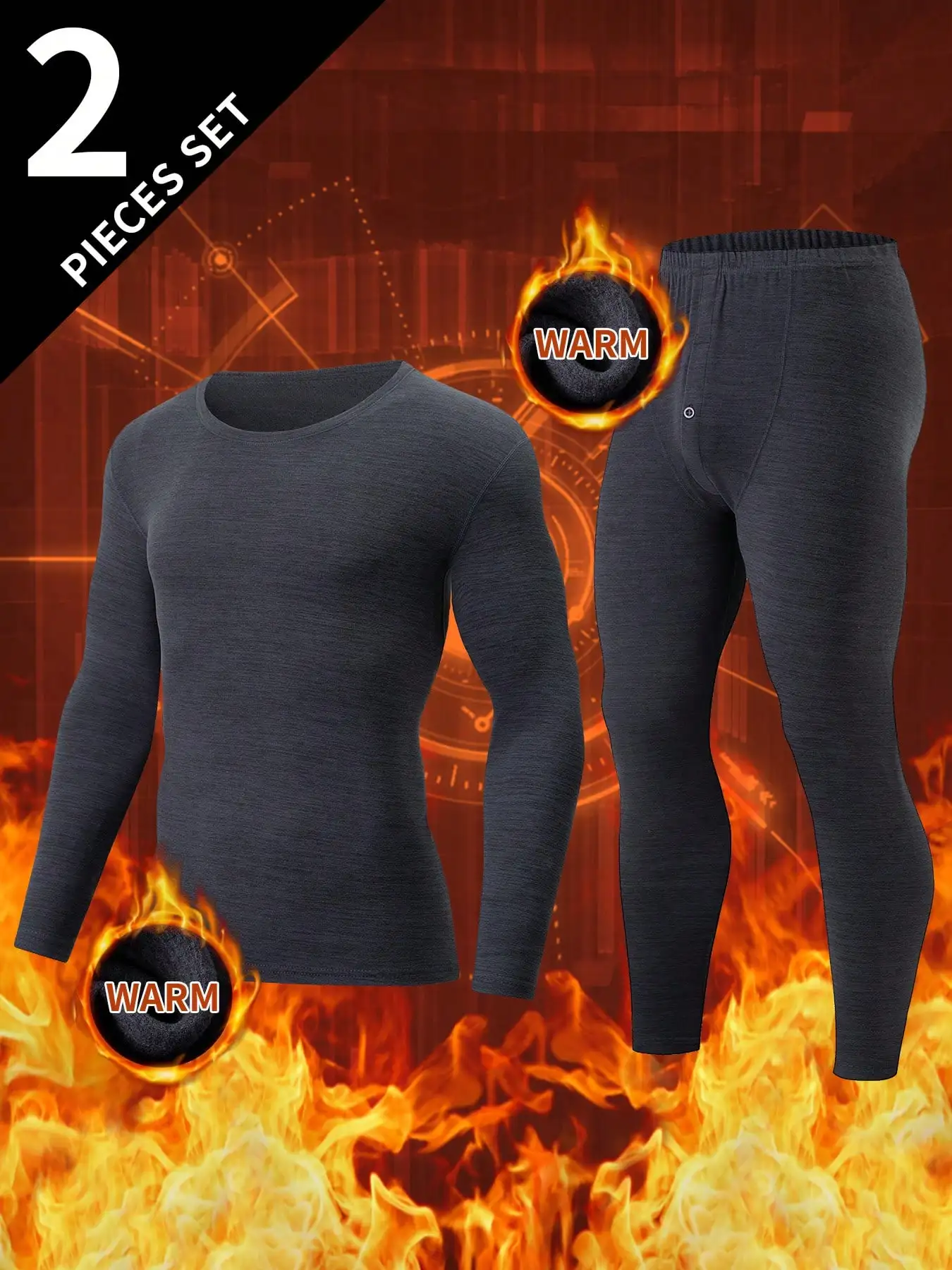 

2-Piece Men's Thermal Underwear Set - Long Sleeve Top & Pants for Cold Weather