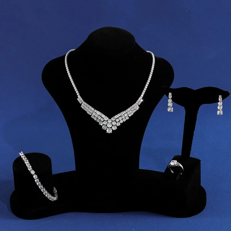 

Luxury Style AAA Zircon Bridal Jewelry Set - 4-Piece (Bracelet, Necklace, Earrings, Ring) for Weddings, Parties & Evening Gowns