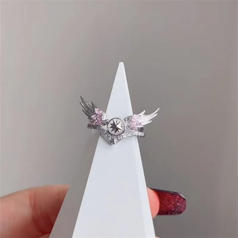 Anime Rings Woman Card Captor Sakura Ring for Women Cosplay KINOMOTO SAKURA Metal Jewelry Pink Wing Stars Accesorios Girl Gifts