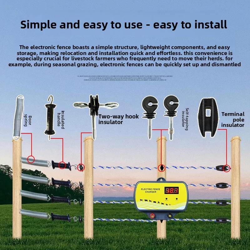 Solar Powered Electric Fence Energizer, Pulse Controller for Ranch Farm Livestock, Cattle Sheep Pig