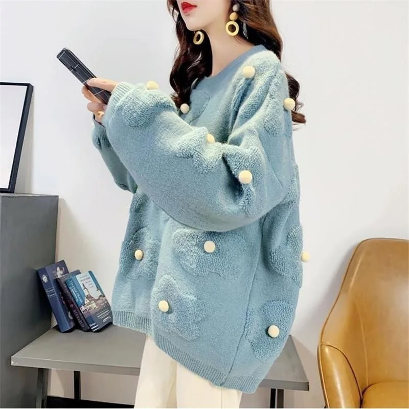 #3804 Red Green White Blue Knitted Sweater Women Korean Style Knitwear Pullover Female Loose Warm Women Sweaters And Pullovers 