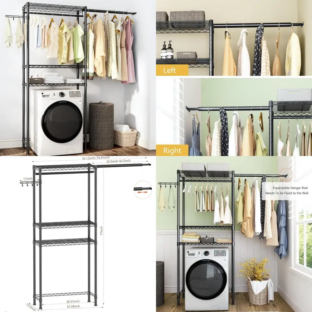 Estantería de alambre ajustable de 3 niveles para lavadora secadora, almacenamiento de lavandería y sistema de montaje de estante de secado de ropa