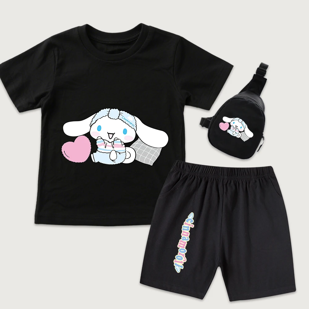 

Детский комплект из 3 предметов: футболка с принтом Cinnamoroll Sweet Rest, шорты и мини-сумка на грудь, повседневный наряд для малышей (мальчиков и девочек)