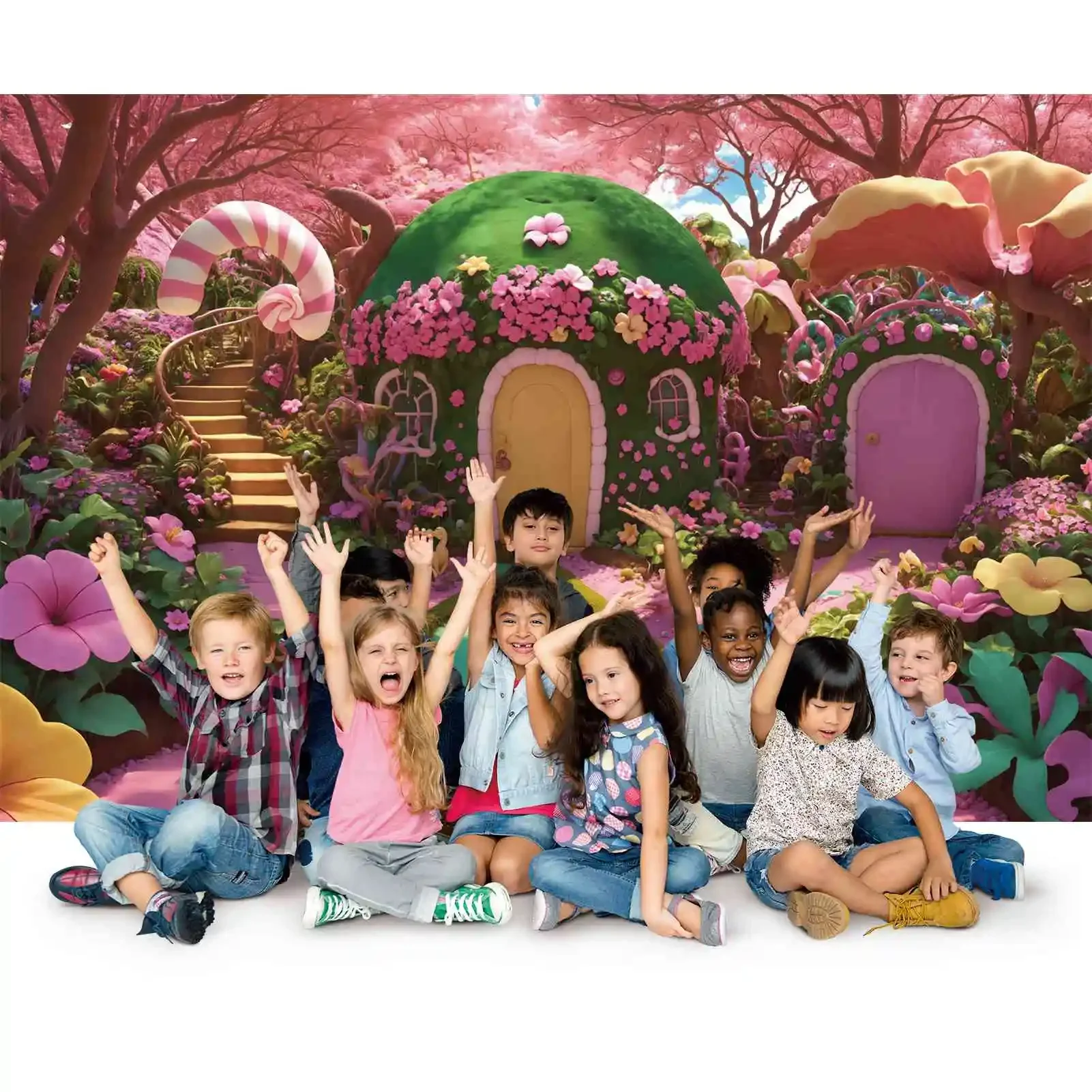 Mon.qg ฉากหลังถ่ายภาพในสวนดอกไม้ candyland สำหรับงานวันเกิดของเด็กทารกแคนดี้บาร์อุปกรณ์ประกอบฉากสำหรับถ่ายภาพ