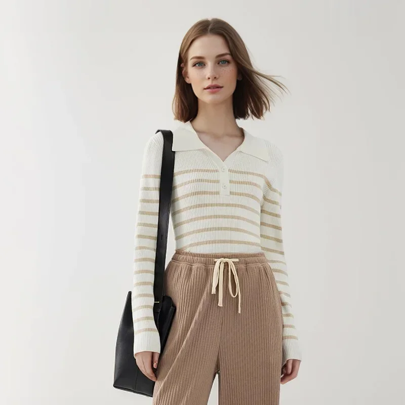 Semir 2024 Sweater Women Tight-Fitting Gentle And Temperament Autumn Striped Pullover Versatile New Style Tops